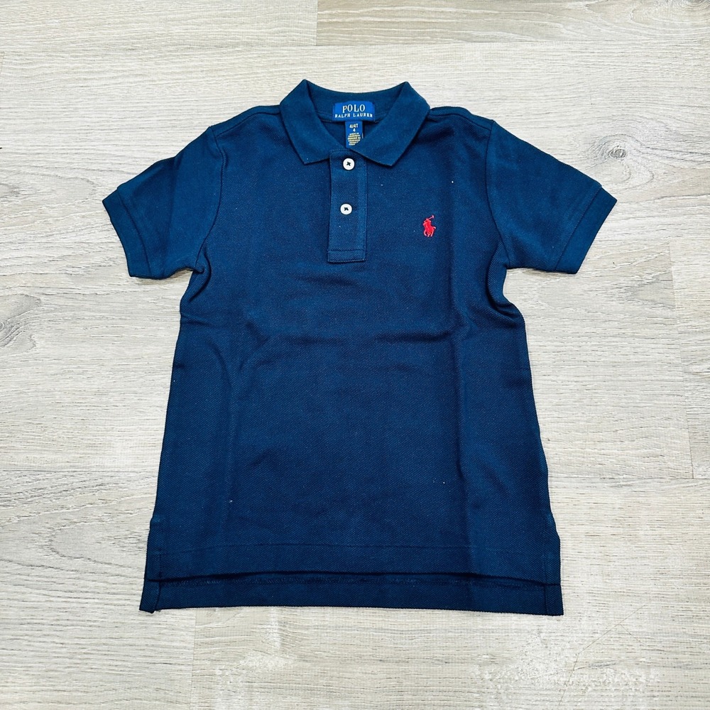 Polo Ralph Lauren Kids Navy Blue Short Sleeve Mesh Polo Shirt Size 4 4T Red Pony
